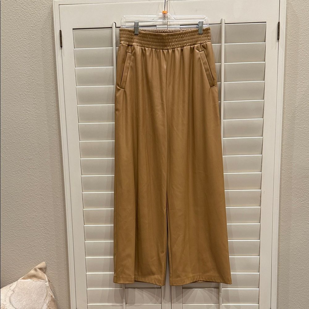 Bar III Tan Wide Leg Women's Vegan Leather Pants